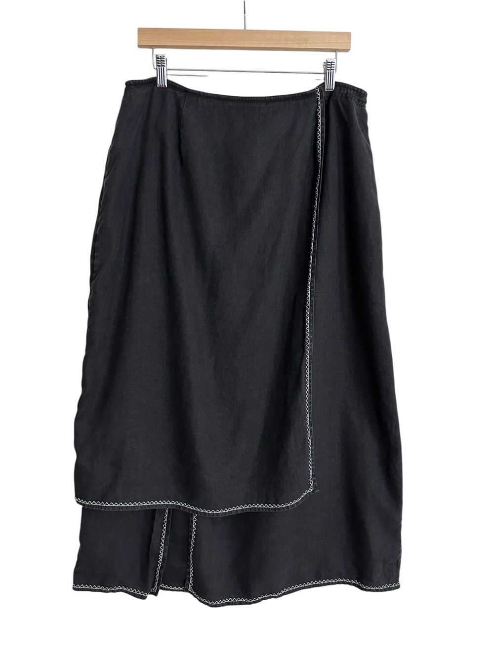 J. JILL Linen Black Layered Midi Skirt Sz 18 Contrast Whipstitch Trim Lagenlook